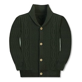 Gioberti Kids and Boys 100% Cotton Knitted Shawl Collar Cardigan Sweater, Olive, Size 10