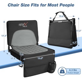 RELAX FIELD Stadium Seats with Back Support and Cushion, Folding Stadium Chair Includes Shoulder Strap and Cup Holder, Portable Bleacher Chairs for Sports Events,Black