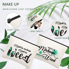 2 Pieces Leaf Makeup Cosmetic Bag Might Be Makeup Bag Funny Weed Leaf Cosmetic Bag Weed Cosmetic Bag Multipurpose Makeup Case with Zipper for Women Vacation Travel