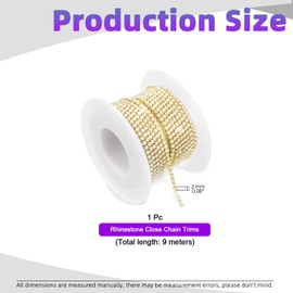 Swpeet 1 Roll 10 Yards 2MM Crystal Rhinestone Close Chain Trim, Claw Chain Diamond Rhinestone Trim for DIY Decoration, Crystal Rhinestones Cup Chain Trim Roll (White Rhinestone with Gold Base)