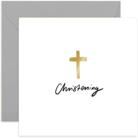 Old English Co. Classic Christening Card for Boy or Girl - Gold Foil Cross Christening Card for Adults - Religious Faith Celebration Card for Baby Boy Girl - Godparent | Blank Inside with Envelope