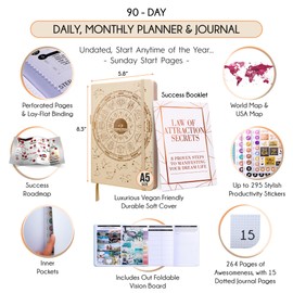 Daily Self Care and Manifestation Journal - A 5 Minute Journal, A 90 Day Planner Journey, Creating Your Dream Life, Vision Board, Guided Journal, & Personal Gratitude Journal - Undated Daily Planner