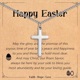 Leyung Easter Basket Stuffers for Teens, Christian Easter Gifts for Teen Boys Kids Adults, Religious Cross Necklace Jewlry for Men Teenage Boys