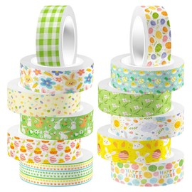 SEWACC Easter Washi Tape:12 Rolls Spring Flower Masking Tape Happy Easter Chick Egg Flower Bunny Rabbit Egg Decoration Paper Sticker DIY Easter Skbook Craft Gift Wrapping