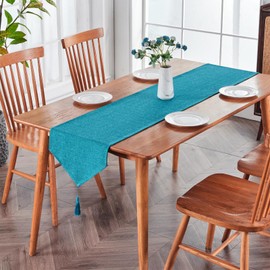 BALCONY & FALCON Table Runner with Tassels Spill-proof Washable Rustic Farmhouse Runners Table Decorations for Kitchen Dining Centrepiece Sideboard birthday wedding party (Lake Blue, 35 x 180 cm)