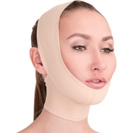 V T VARITEKS Post Surgical Chin Strap Bandage for Women - Neck and Chin Compression Garment Wrap - Face Slimmer, Jowl Tightening (L)