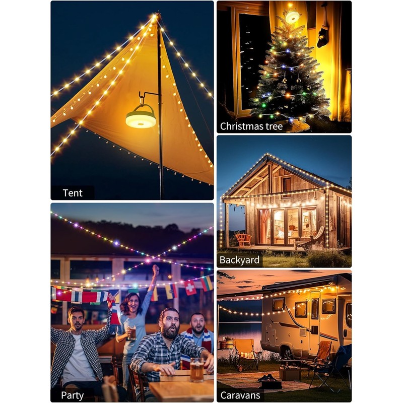 LED Camping Lampe USB Wiederaufladbar 10M Lichterkette 5 Beleuchtungsmodi Timer