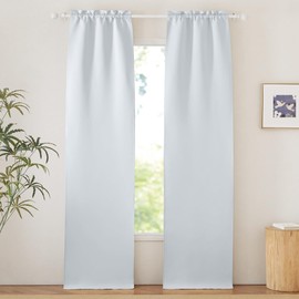 PONY DANCE French Door Curtain Opaque Curtains Set of 2 W 60 x H 240 cm Panel Curtain Balcony Door Thermal Curtain with Rod Pull Curtains Grey/White