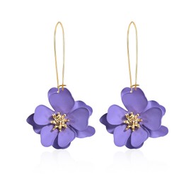 GUOXIAOMEI Bohemian Daisy Flower Matte Floral Long Petal Drop Dangle Earrings Layered Tiered for Women Chic Boho Wedding Jewelry (Violet)