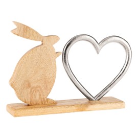 EGLO LIVING Easter Decoration Rabbit with Heart Amoatsy, Decorative Figure Easter Spring, Spring Decoration with Easter Bunny, Rustic Table Decoration, Easter Figure Made of Wood and Aluminium in