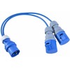 32A Plug to 2 x 16A Sockets. 2.5mm Arctic Blue