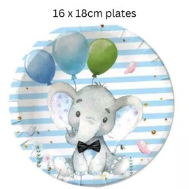 Cute Blue Elephant Party Supplies, Baby Boy Birthday Decorations, Blue Baby Shower Party Supplies, 16 Guests Including 114 Pieces