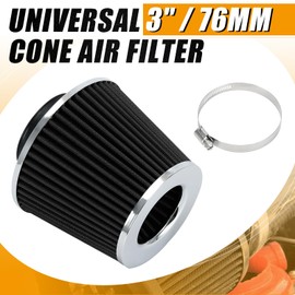 PTNHZ Universal Black 3" 76mm High Flow Cold Air Intake Cone Air Filter Power Intake Air Inlet System Air Cleaner