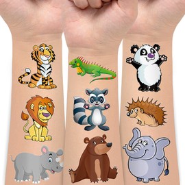 EMOME 70 Styles Safari Birthday Decorations Party Favors Supplies, Jungle Theme Decorations Animal Tattoos for Kids, Wild One Birthday Decorations Girl Boys for Animal Temporary Tattoos (10 Sheets)