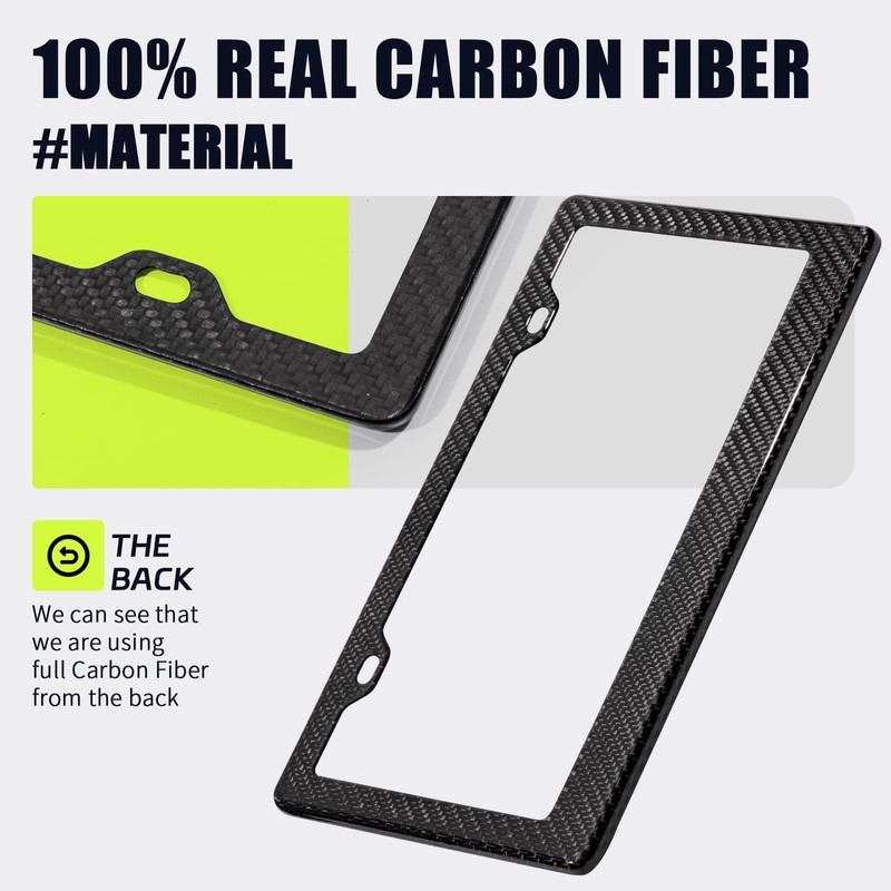 DCRCFIBER Real Carbon Fiber License Plate Frame, 100% Pure Carbon