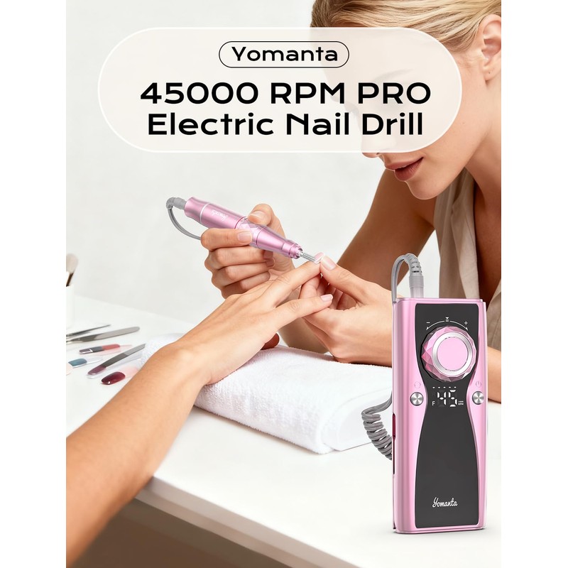 Electric Nail Drill Professional Kit: 45,000 RPM USB Rechargeable Efile