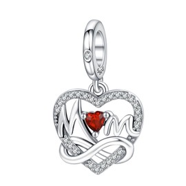 Simphman 925 Sterling Silver Love Heart Charms Dangles for Bracelets and Necklaces, Gift Jewellery for Women, Girls, Family and Friends, Cubic Zirconia