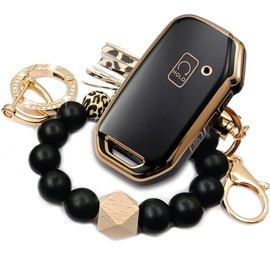 RFSRZ Key Fob Cover Compatible with 2023 2022-2019 Kia Soul Forte Telluride K5/Seltos NIRO Sportage Sorento Optima Smart Key Fob Protector Car Accessories with Bracelet Holder (Black)