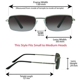 proSPORT SMALL 2 Pairs Reading Sunglasses +1.50 Smoke Lens Silver & Brown Lens Bronze Sun Readers, Semi Rimless Square Frame NOT BIFOCAL