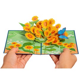 Pop of Art by Paper Love 3D Sunflower Field Pop Up Card - 5" x 7" Cover - Includes Envelope and Note Card