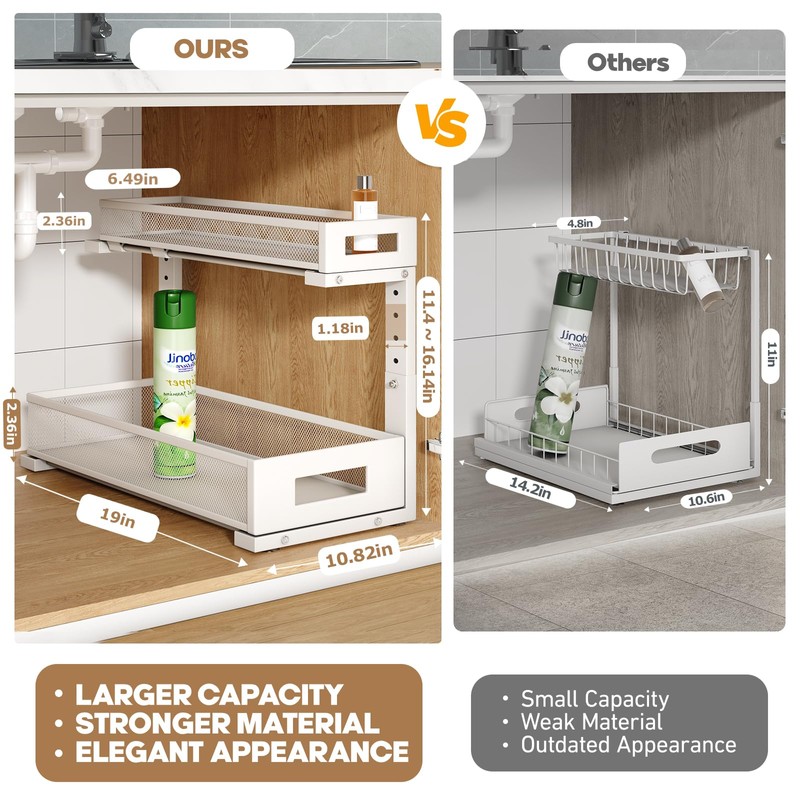 2 Pack 19IN Depth Under Sink Storage Organizer, Large 2-Tier