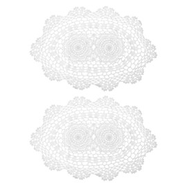 sourcing map 2 Pcs 16x10 Inch Handmade Crochet Doilies, Polyester Cotton Table Placemats Oval Table Crochet Placemats for Dining Table Kitchen Parties, White