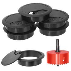 Swpeet 6Pcs Black Desk Cable Wire Grommet Cord with Hole Saw, Tidy Cable Hole Cover Organizers, Desk Wire Cord Cable Grommets Hole Cover, 1Pcs 2.36Inch_60mm Tools Hole Saw with Arbor for Office Desk