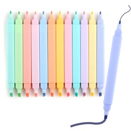 Pastel Highlighter Set with Double Tip, Pack of 12 Aesthetic Markers in Various Colours, for Journaling, Planner and Office