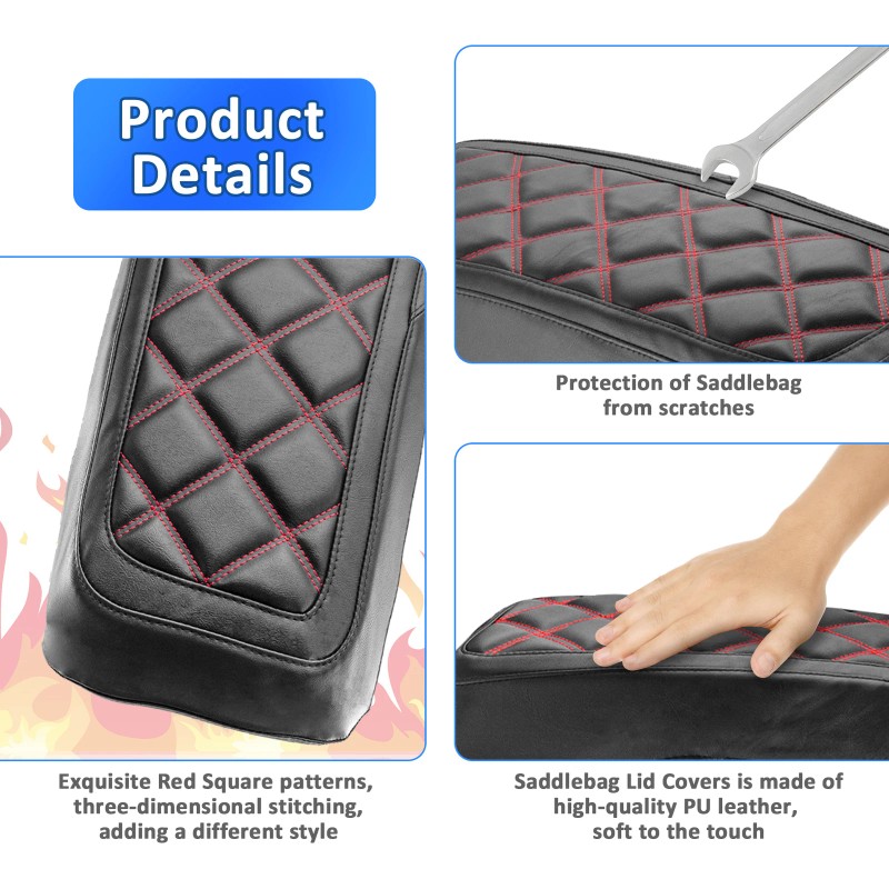 RI Saddlebag Lid Covers Microfiber Leather for 1993-2013 Harley Touring