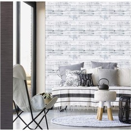 APPIOK Wood Peel and Stick Self-Adhesive Wallpaper Removable Wallpaper Shiplap Grey White Distressed Wood Plank Wall Stickers 17.7''x393''