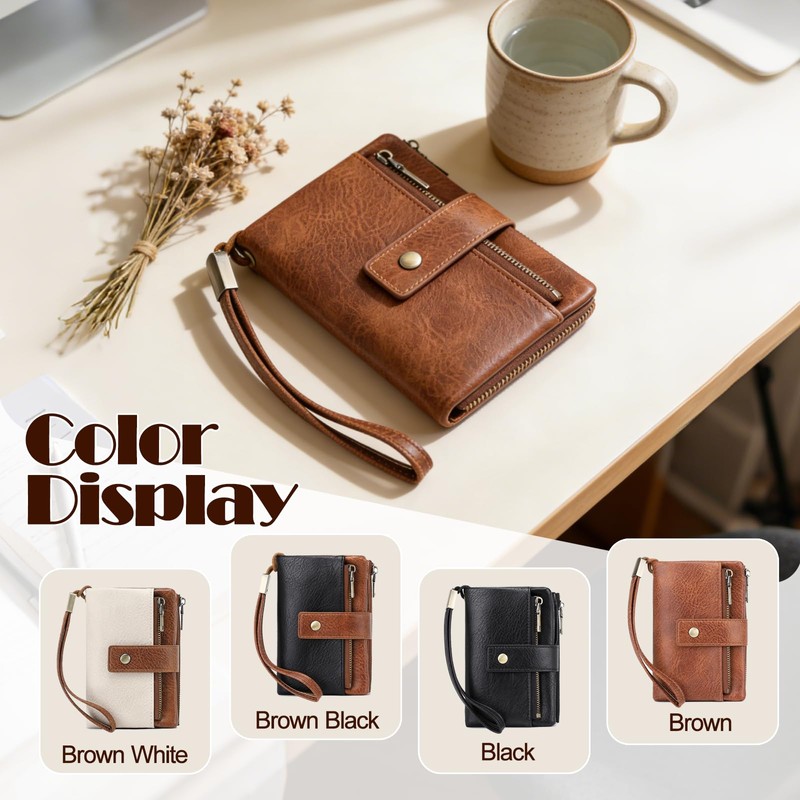 NAWHAOA Womens Wallet Small Leather RFID Blocking Tri-Fold Large Capacity