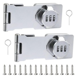 SPORWAY Combination Lock Hasp Locks Pack of 2: Security Hasp Cabinet Lock Combination Lock with Combination Code 4.5 in 3 Holes Hasp Locks Combination Lock for Locker Luggage Cabinets (Silver)