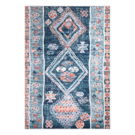 Bloom Rugs Mysia Washable 6x9 Rug - Blue/Multicolor Tribal Geometric Area Rug for Living Room, Bedroom, Dining Room, and Kitchen - Exact Size: 6' x 9'