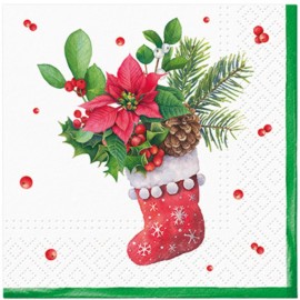 (20) Christmas Decoupage Paper Napkins Red Sock Ornament Pack of 20 Napkin