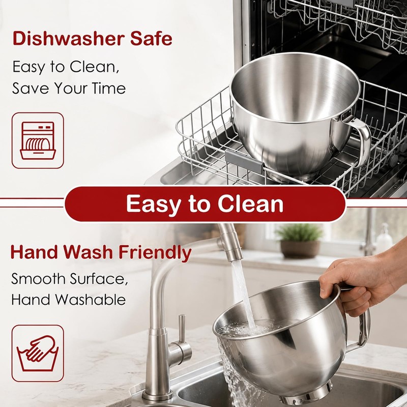 FISHFRUIT 5qt Stainless Steel Mixer Bowl for KITCHEN AID Tilt-Head