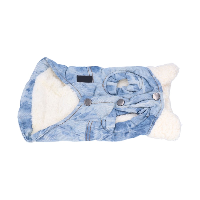 Dog Jean Coat Warm Cold Weather Plush Denim Pet Jacket