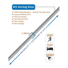 10.5 Inch Snake Chain Sterling Silver Anklet/Ankle Bracelet/Ankle Chain - 925 Sterling Silver - Adjustable 9.5" to 10.5" Inch / 24 to 27 cm - 1.4mm Width - 3.5 Grams - Anklets for Women