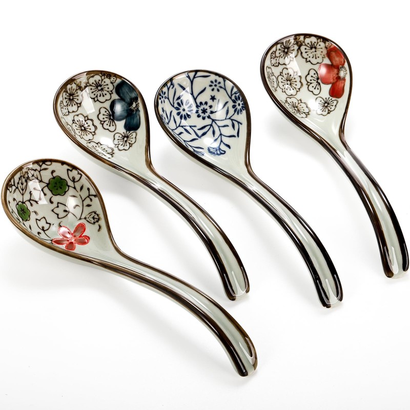 Cididu 8 Pcs Asian Ceramic Soup Spoons, Japanese Ramen Spoon