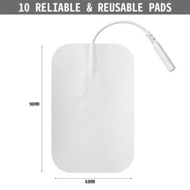 TENS Unit Electrode Pads 10PCS 60 x 90mm Self-Adhesive Replacement TENS Pads Reusable Electrodes Patches, 2mm Connector