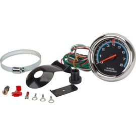 3-1/2" Chrome Electric Tachometer Kit 8K RPM - Perfect for Hot Rods, Comprehensive On-Dash/Under-Dash/Steering Column Installation, Steel Mounting Bracket, Hardware & Electrical Connectors Included