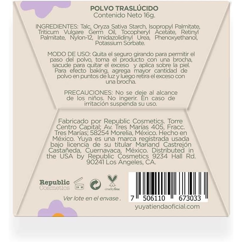 Yuya - Polvo traslúcido con ingredientes naturales + Gel Fijador