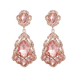 Tuliper Teardrop Austrian Crystal Earrings for Women, Hypoallergenic Alloy Waterdrop Dangle Jewelry, Elegant Gift for Wedding Everyday Champagne RoseGold