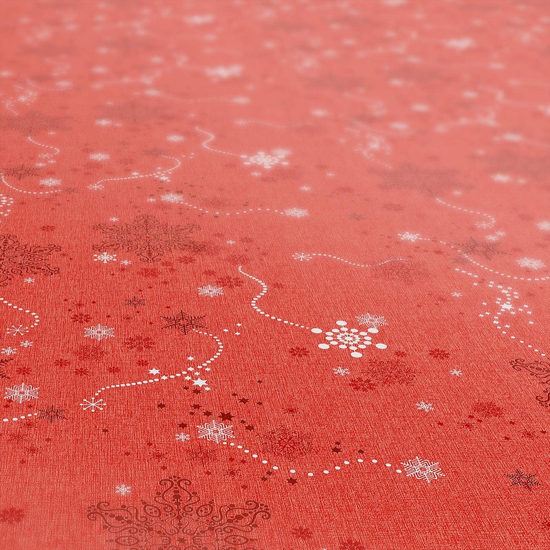 Anro Oilcloth, Wax Tablecloth - Christmas Snowflakes, Red