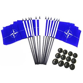 Pack of 12 4"x6" NATO Miniature Office Desk & Little Table Flags, 1 Dozen 4"x 6" North Atlantic Treaty Organization Small Mini Handheld Waving Stick Flags (Flags with Stands)