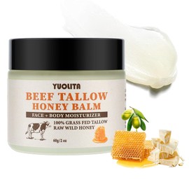 Sargo de ternera para la piel, sebo de res y bálsamo de miel, sargo de carne de res alimentada con pasto sin perfume y bálsamo de miel silvestre cruda, hidratante totalmente natural, hidratante nutritiva para rostro y cuerpo, 2 onzas