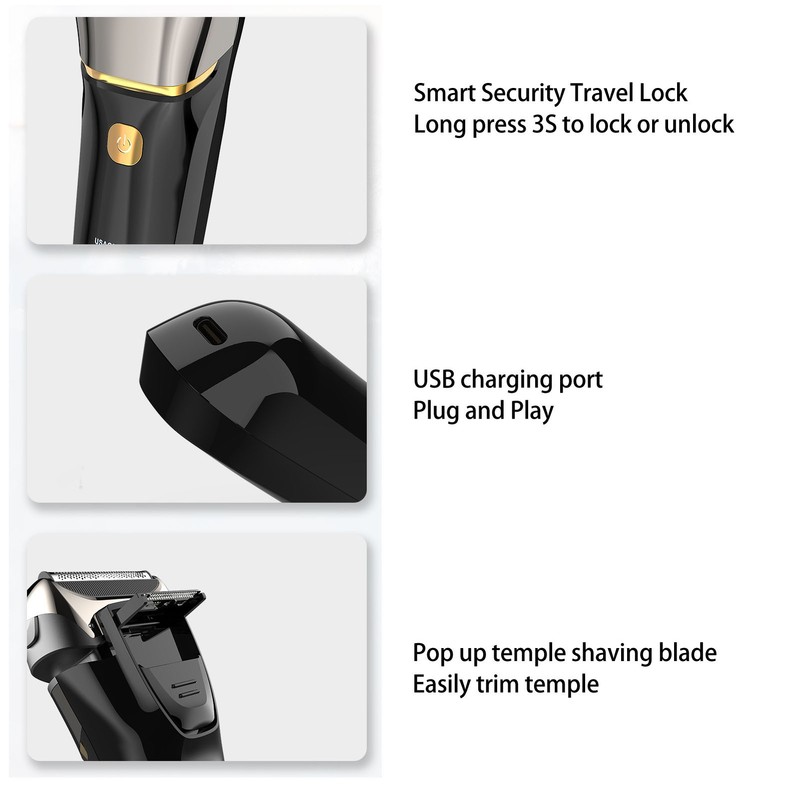 Men Cordless Electric Face Shaver Digital Display USB Rechargeable Washable