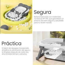 Bañera Tina Baño Bebe Plegable Portátil Con Cojín Termómetro Color Gris
