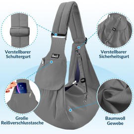 SlowTon Dog Carrier Bag, Pet Dog Bag with Adjustable, Padded Shoulder Strap and Front Pocket, Carry Bag Dog for Walking Outdoor Activities and Excursions (Grey)
