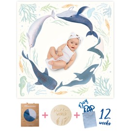 Miaoberry Ocean Baby Milestone Blanket – Monthly Baby Milestone Photo Prop for Boy, Under The Sea Growth Tracker Blanket with Hello World Sign and Registry Must-Have