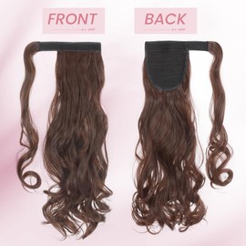 MY-LADY Wavy Curly Wrap around Ponytail Extension for Woman Synthetic Hair Extension Hairpiece 17 inch Medium Brown
